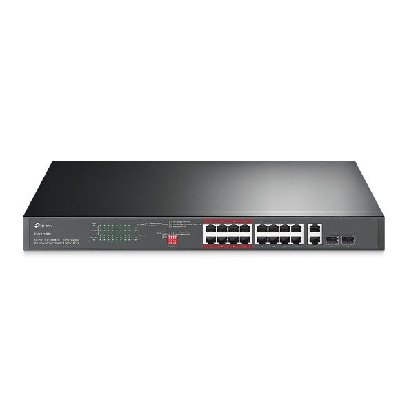 TPLINK 16-Port 10/100Mbps+2-Port Gigabit Rackmount Switch with 16-Port PoE+ Part N: TL-SL1218MP