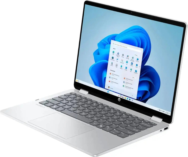 HP Omnibook 5 flip 14-FP0023DX- Core 7 150U, 16GB RAM LPDDR5-5200Mhz (Onboard), 512GB SSD Gen 4, 14” 2K (1920x1200) Display (16:10 aspect ratio), Touchscreen, Windows 11 home, Backlit keyboard, 5MP IR AI camera, Glacier sliver